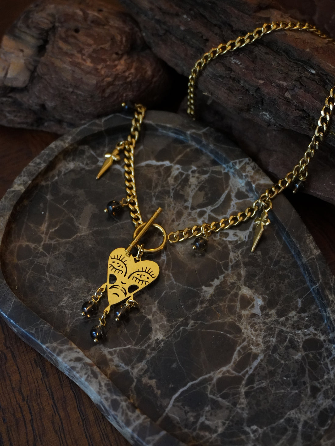 Collier « Cry Baby »💧• Doré • Quartz fumé