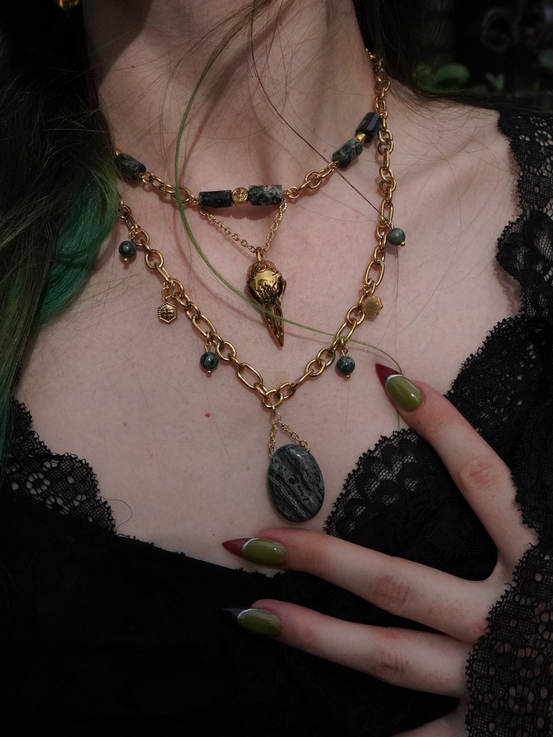 Collier « Omen » 🐦‍⬛🍂 • Jaspe Kambaba
