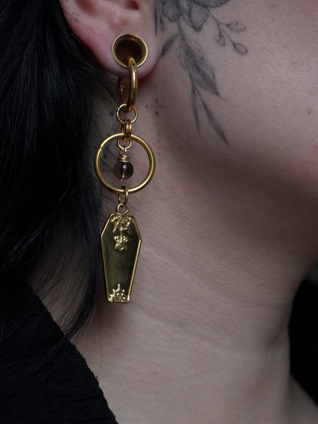 Créoles « Coffin » ⚰️ • Quartz fumé • Gold