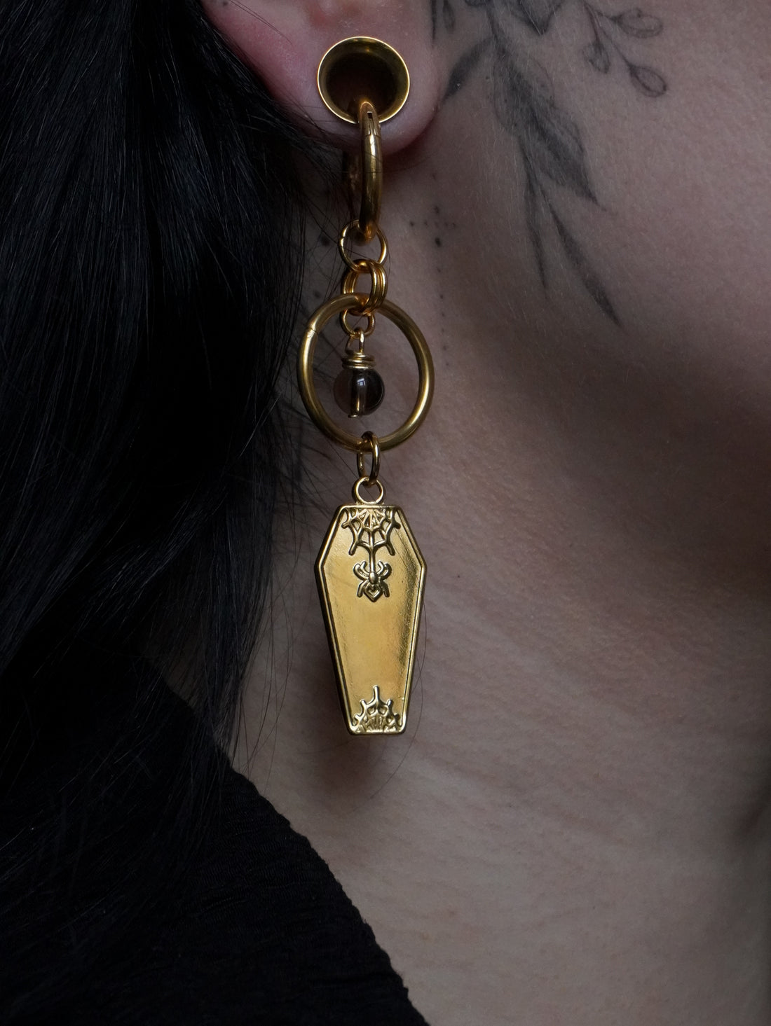 Créoles « Coffin » ⚰️ • Quartz fumé • Gold