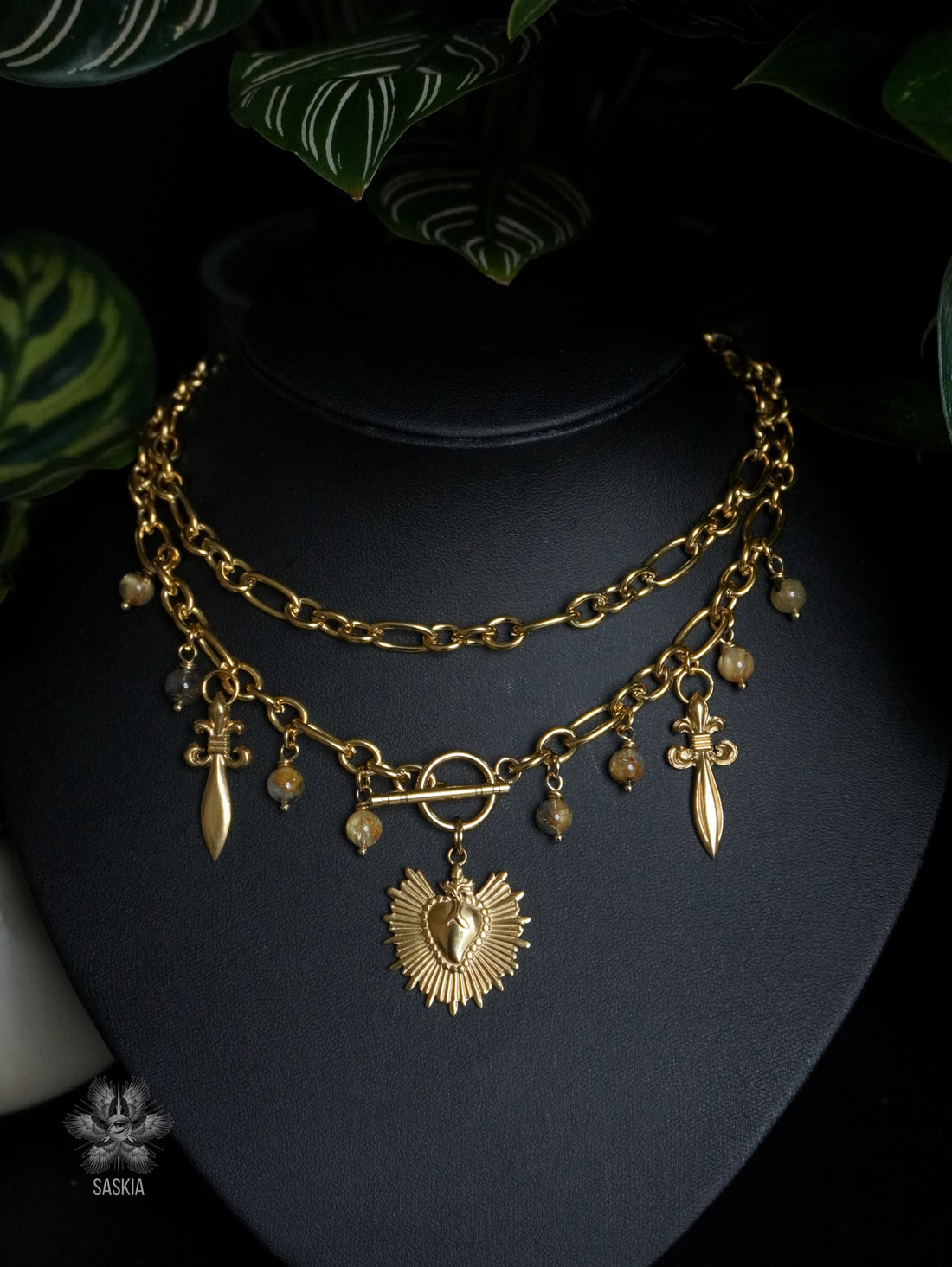 Collier « Renaissance » ⚜️ • Quartz hématoïde rutile • Doré
