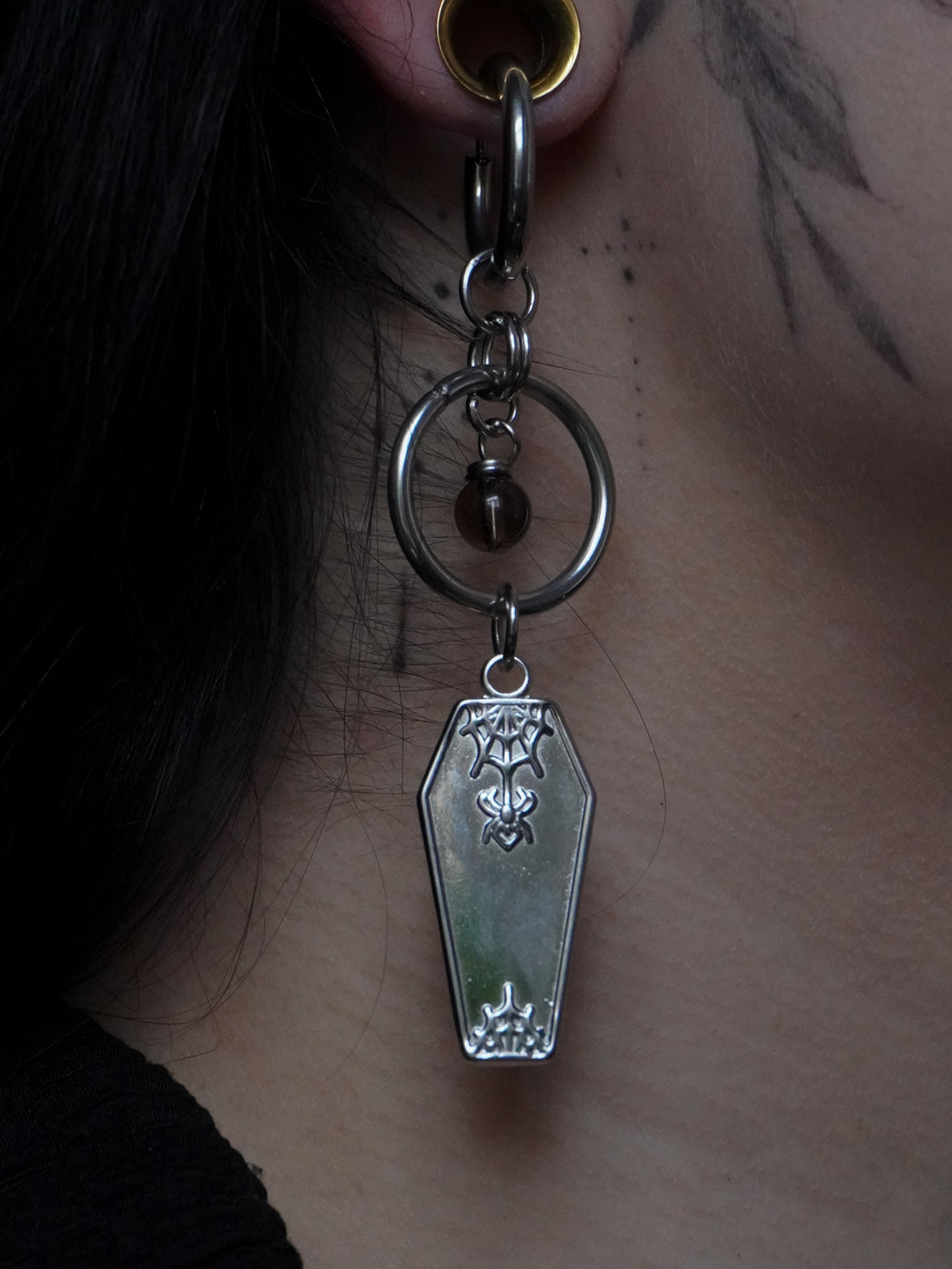 Créoles « Coffin » ⚰️ • Quartz fumé • Silver