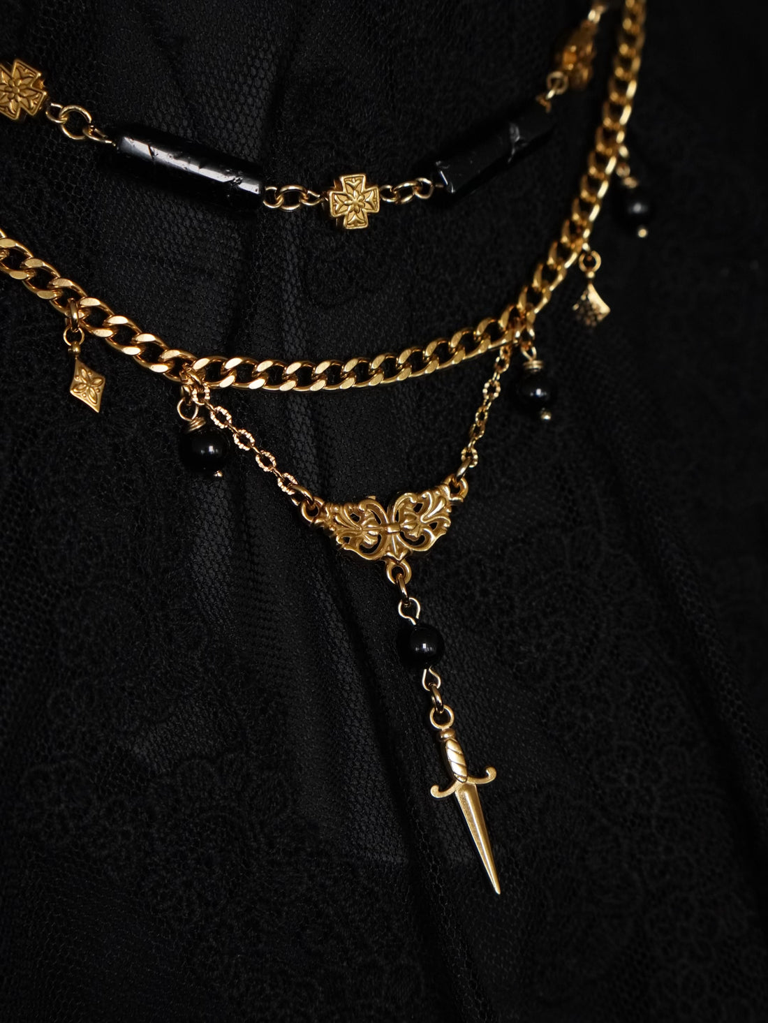 Set 2 colliers « Knight’s oath » 🗡️ • Doré • Tourmaline noire